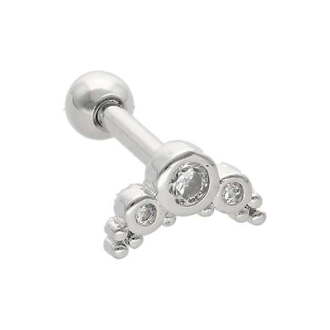 Helix/tragus piercing in surgical steel-rounded motif covered with white crystals