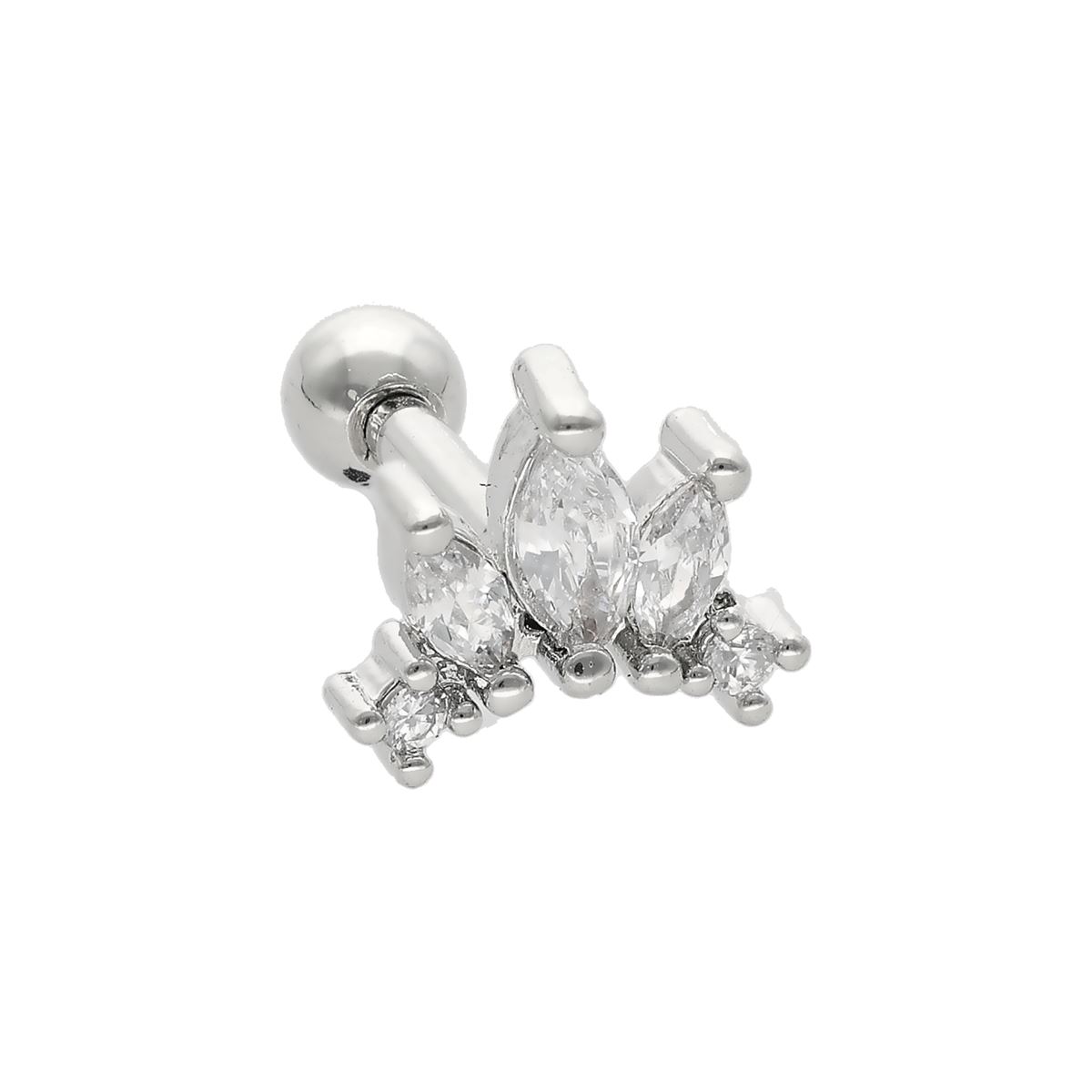 Helix/tragus piercing in chirurgisch staal met een kroon en witte kristallen