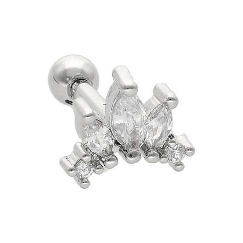Helix/tragus piecing in surgical steel with a crown and white crystals