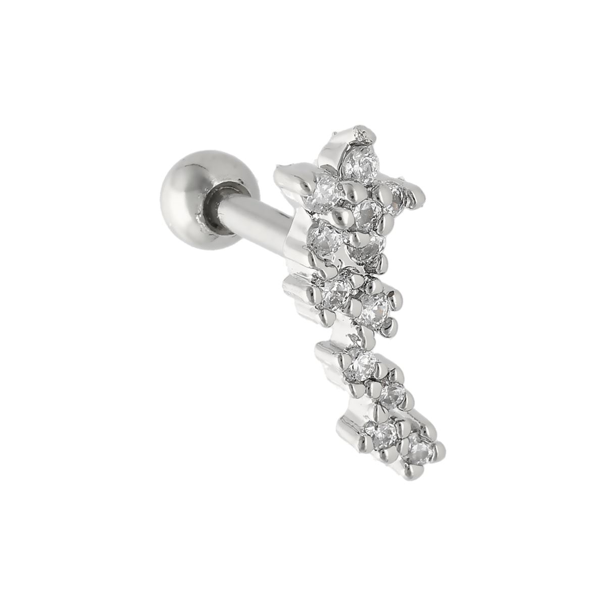 Helix/tragus piercing in chirurgisch staal bedekt met witte kristallen-rechteroor