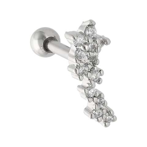 Helix/tragus piercing in surgical steel covered with several white crystals - for the right ear