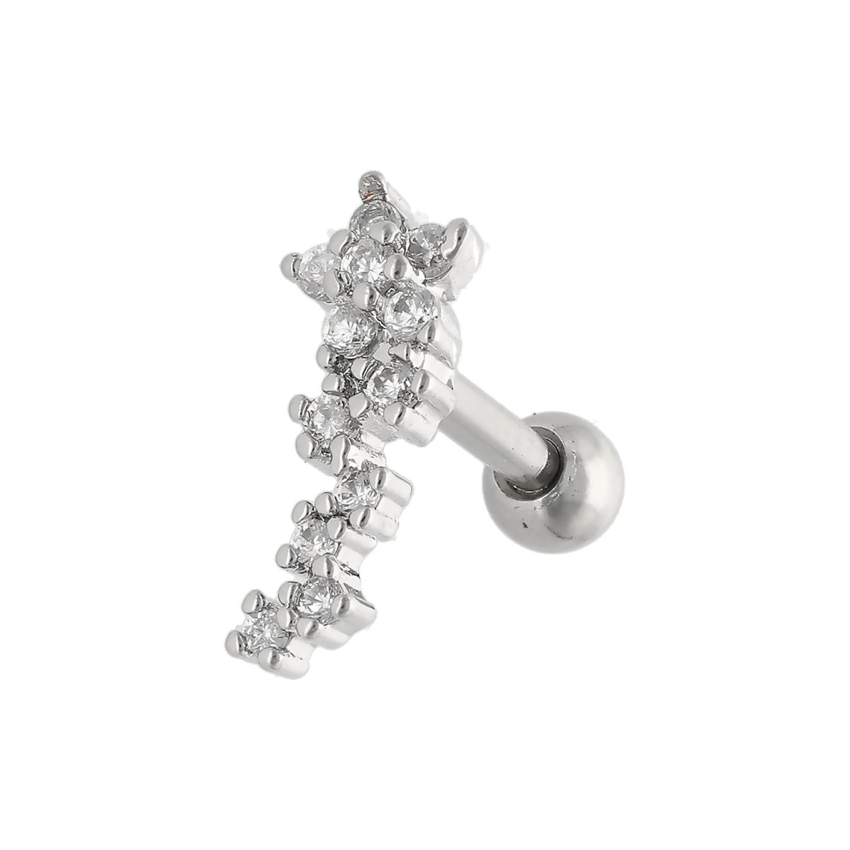 Helix/tragus piercing in chirurgisch staal bedekt met verschillende witte kristallen-linkeroor