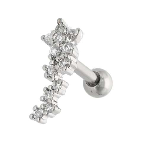 Helix/tragus piercing in surgical steel covered with various white crystals-for the left ear
