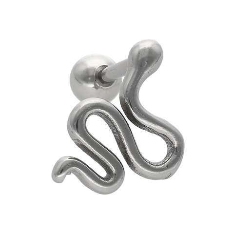 Helix/tragus piercing in surgical steel with a snake
