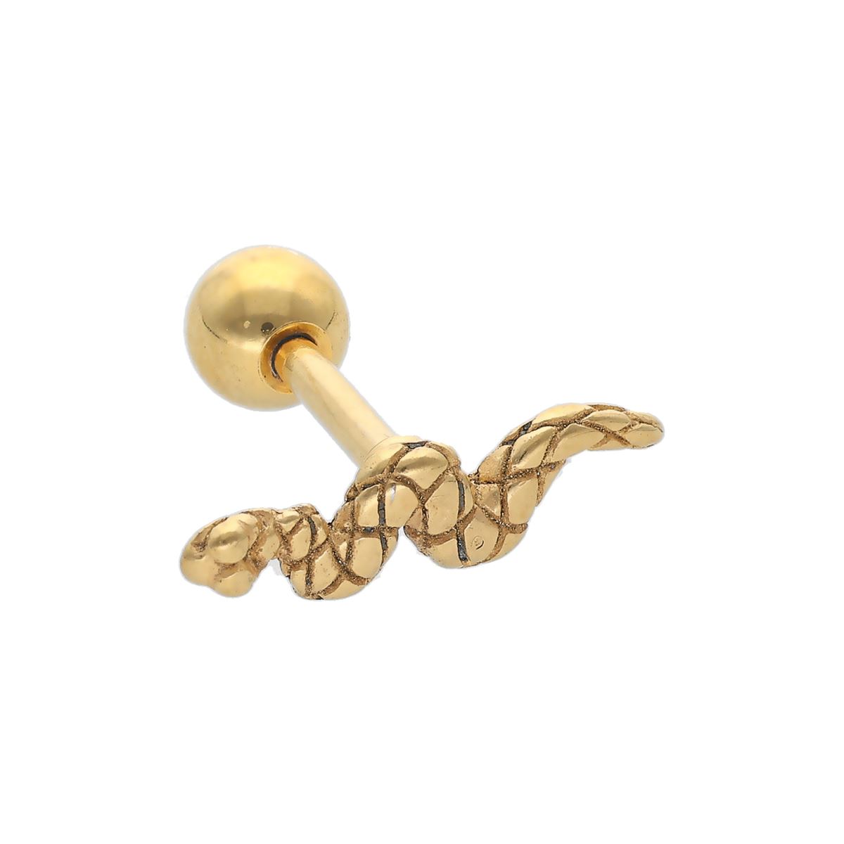 Helix/tragus piercing in goud chirurgisch staal met een slang