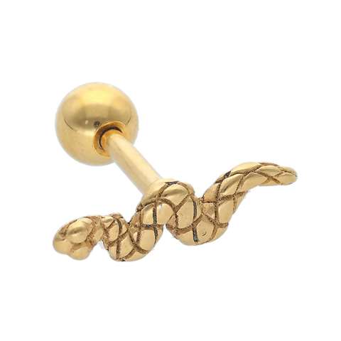 Helix/tragus piercing in gold surgical steel with a snake