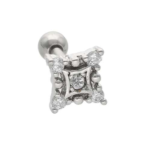 Helix/tragus/cartilage piercing en acier chirurgical avec un carré recouvert de cristaux blancs
