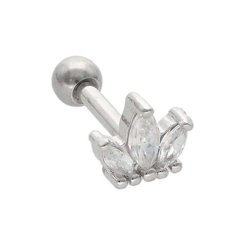 Helix/tragus/cartilage piercing en acier chirurgical avec une couronne et 3 cristaux blancs