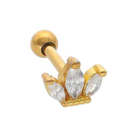 Helix/tragus/cartilage piercing en acier doré chirurgical avec une couronne et 3 cristaux blancs