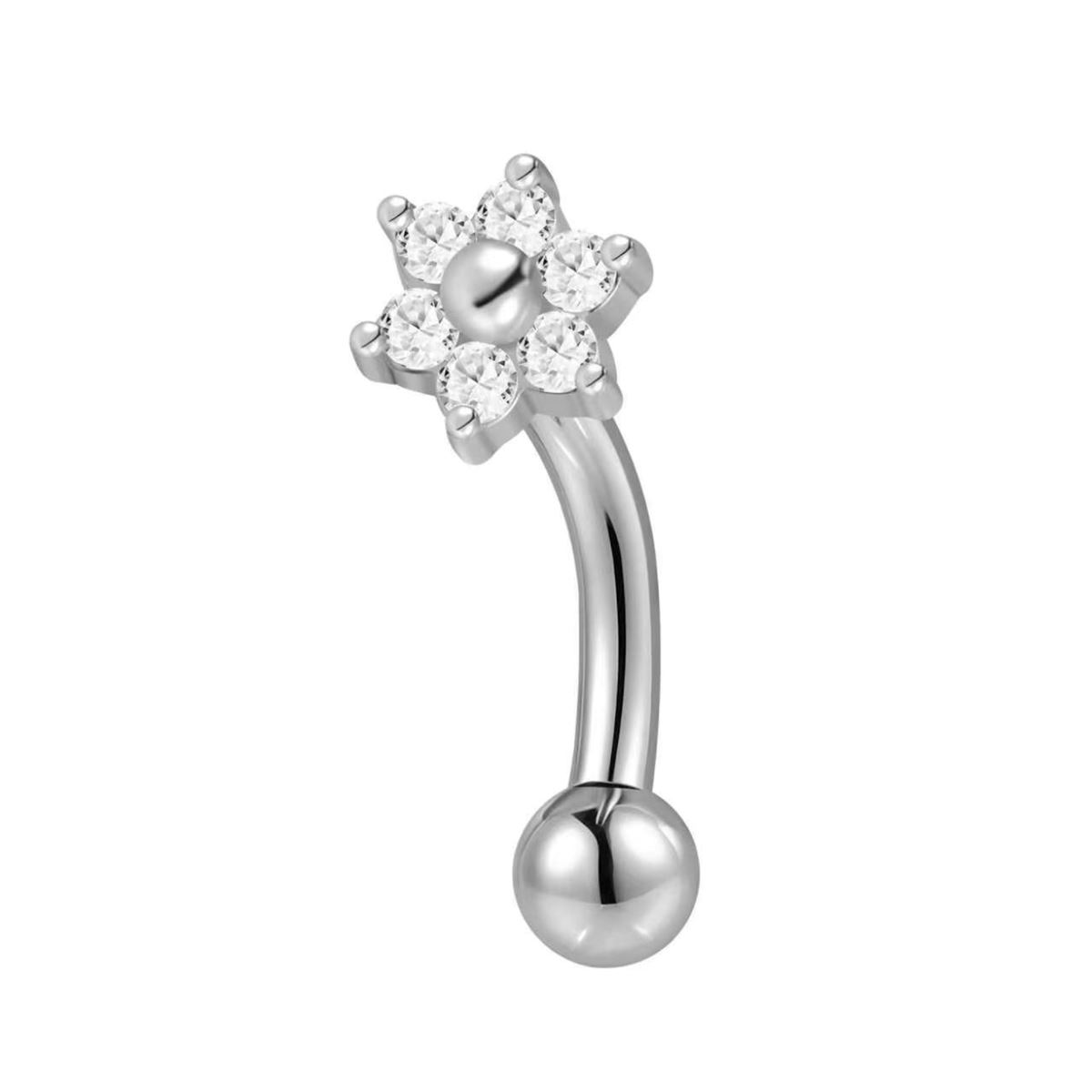 Piercing rook en acier chirurgical avec motif floral et cristaux blancs