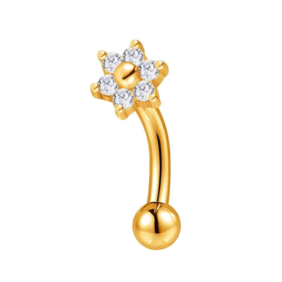 Piercing rook en acier chirurgical doré avec motif floral et cristaux blancs