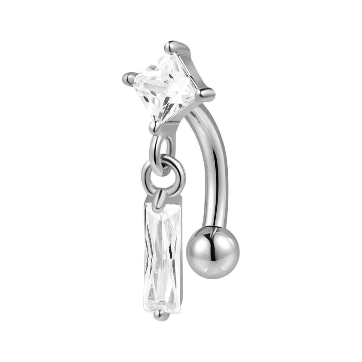 Piercing rook en acier chirurgical avec cristal blanc carré et pendentif rectangulaire en cristal blanc