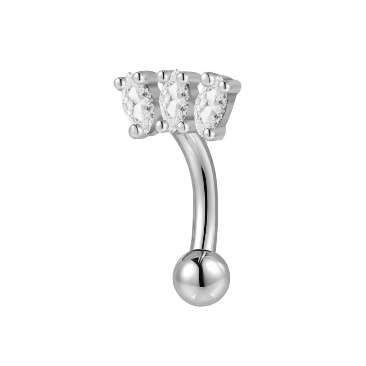 Piercing Rook en acier chirurgical avec trois cristaux blancs en forme de feuille – Argenté
