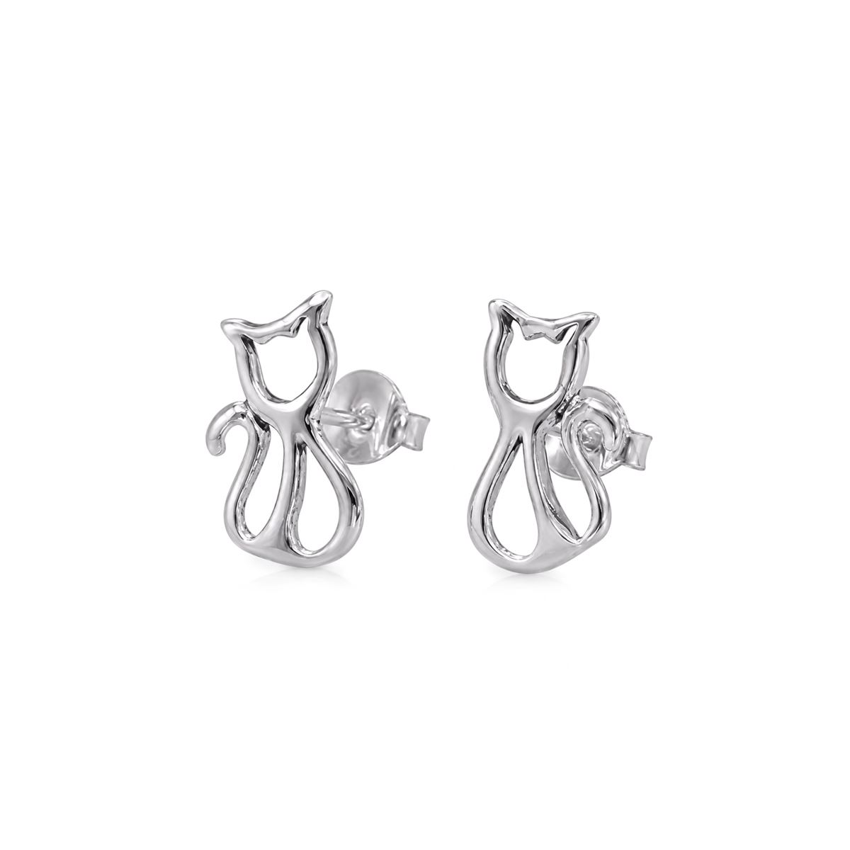 Cat Stud Earrings in 925 Sterling Silver