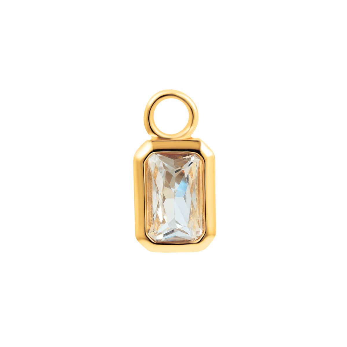 Charm in steel gold colored with a square crystal