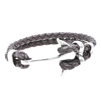 Bracelet en cuir noir tressé double avec une ancre