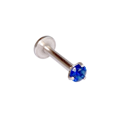 Labret en acier chirurgical, cristal griffé, rond bleu foncé