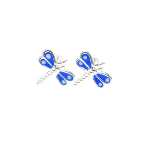 Kinder oorstekertjes in zilver 925%, vlinder licht blauw