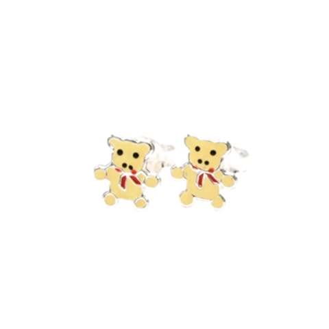Kinder oorstekertjes in zilver 925%, beer beige