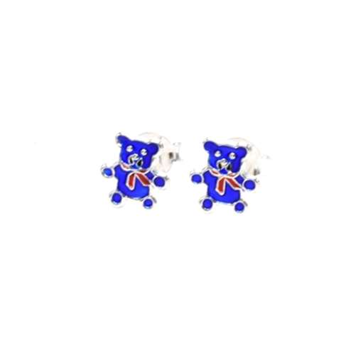 Kinder oorstekertjes in zilver 925%, beer donker blauw