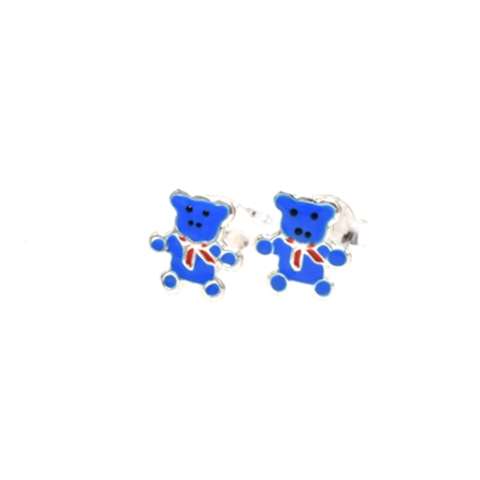 Kinder oorstekertjes in zilver 925%, beer licht blauw