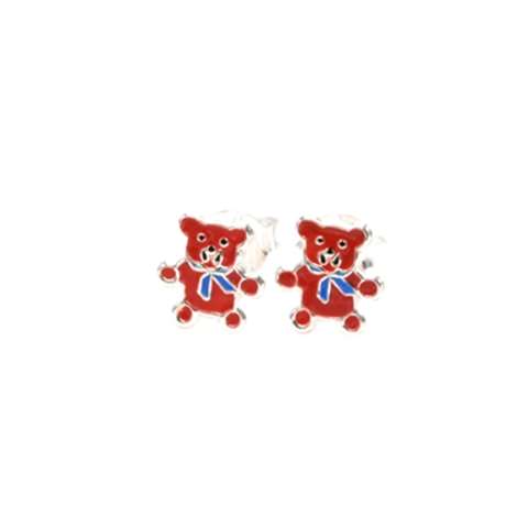 Kinder oorstekertjes in zilver 925%, beer rood