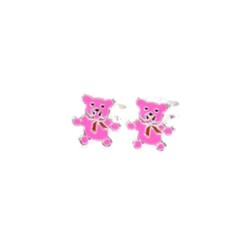 Kinder oorstekertjes in zilver 925%, beer roze