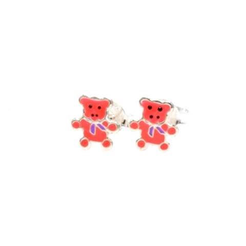 Kinder oorstekertjes in zilver 925%, beer fluo oranje