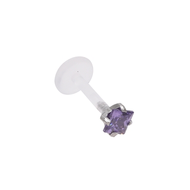 Labret in bioflex, "prong" setting, square with purple crystal
