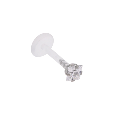 Labret in bioflex, "prong" setting, square with white crystal