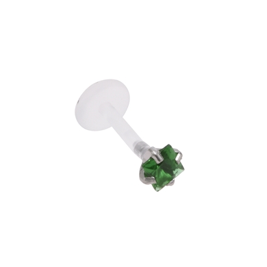Labret in bioflex, "prong" setting, square with green crystal