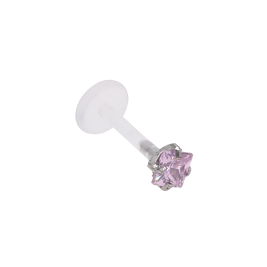 Labret in bioflex, "prong" setting, square with pink crystal