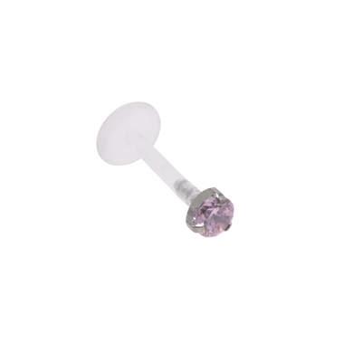 Labret in bioflex, "prong" setting, round with pink crystal