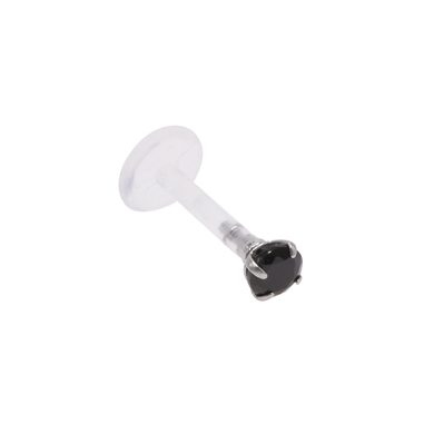 Labret in bioflex, "prong" setting, round with black crystal