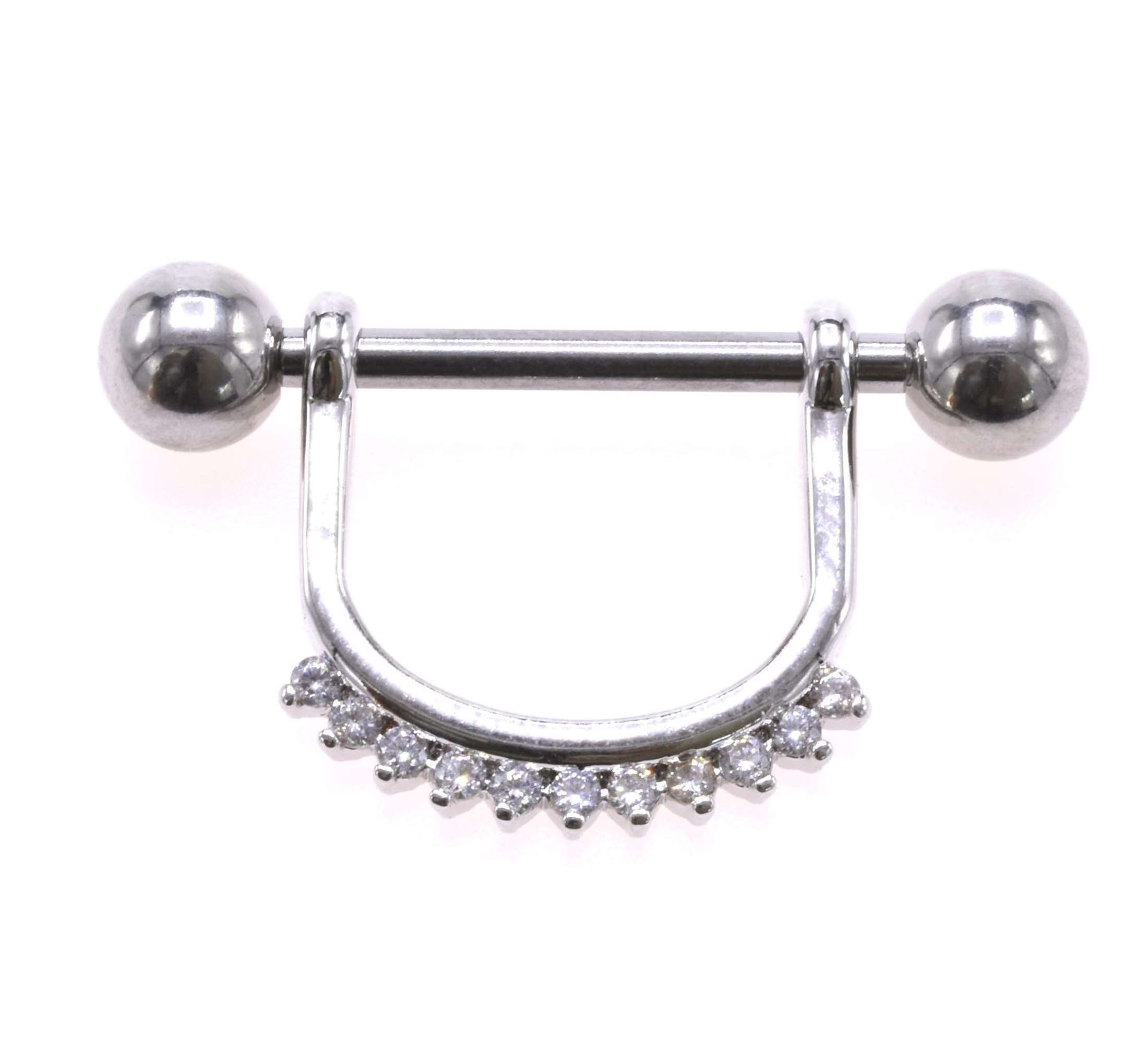 Tepelpiercing in chirurgisch staal, met 11 afgeronde witte kristallen Evy's Secrets Tepelpiercing in chirurgisch staal, met 11 afgeronde witte kristallen Evy's Secrets