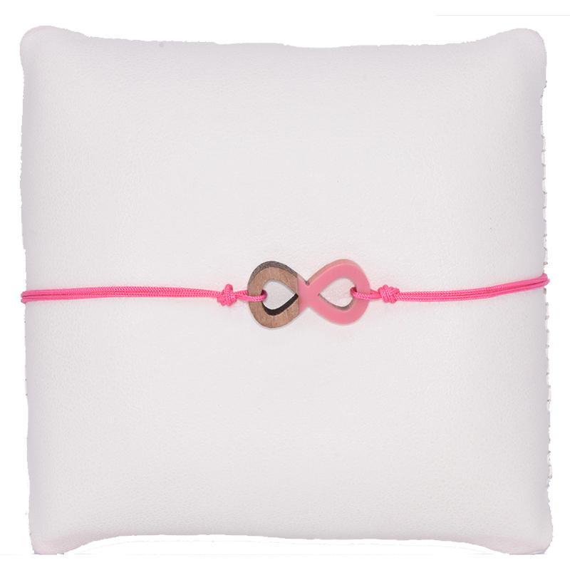 Fuchsia koordarmband met een houten infinity
