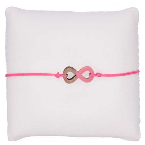 Fuchsia koordarmband met een houten infinity