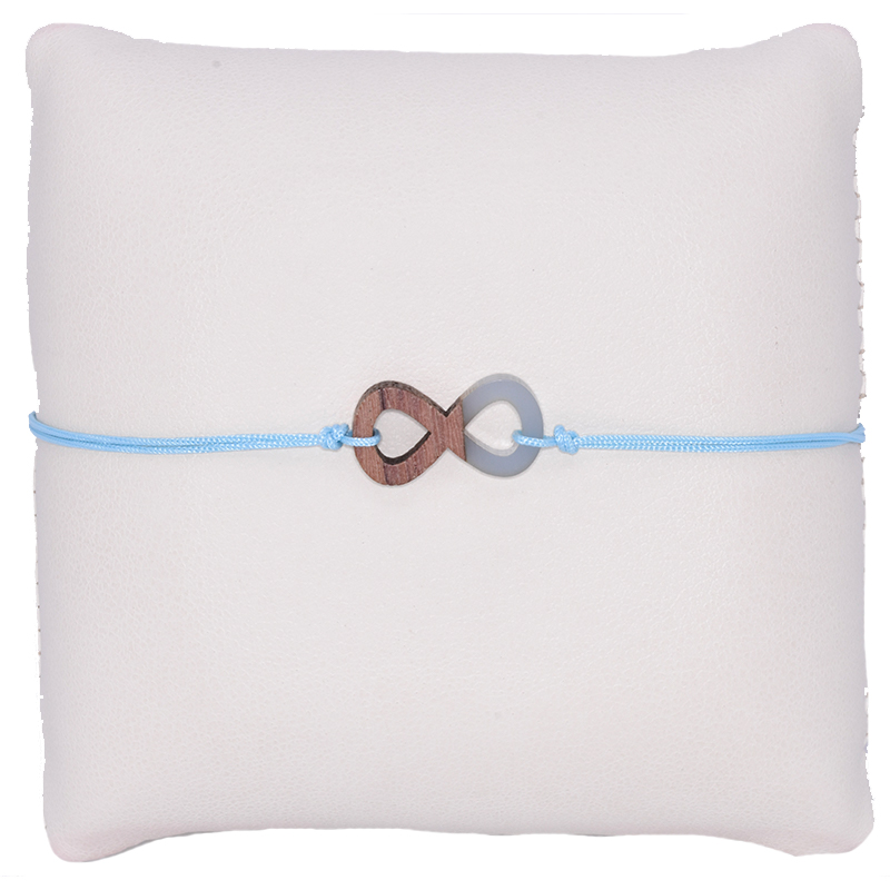 Turquoise koordarmband met een houten infinity