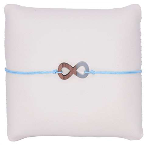 Turquoise koordarmband met een houten infinity
