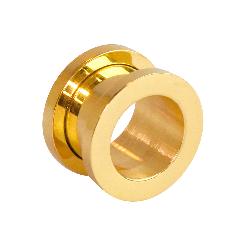 Flesh tunnel in gold chirurgical steel, screwable