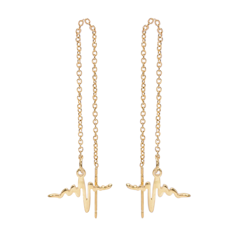 Earrings in steel, gold colored with a heartbeat