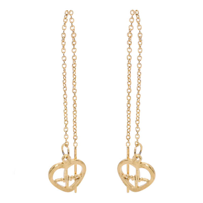 Earrings in steel, gold colored, heart with a small heartbeat