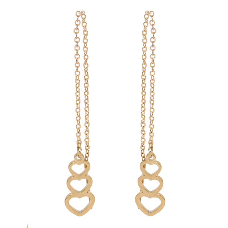 Earrings in steel, gold colored with 3 hearts