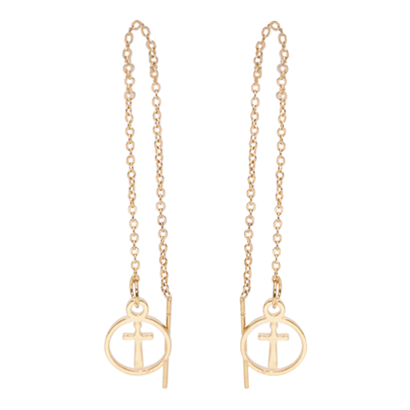 Earrings in steel, gold colored with a cross