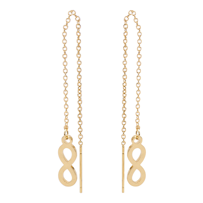 Earrings in steel, gold colored with an infinity