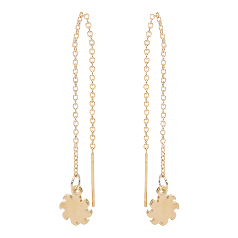 Earrings in steel, gold colored with a sun