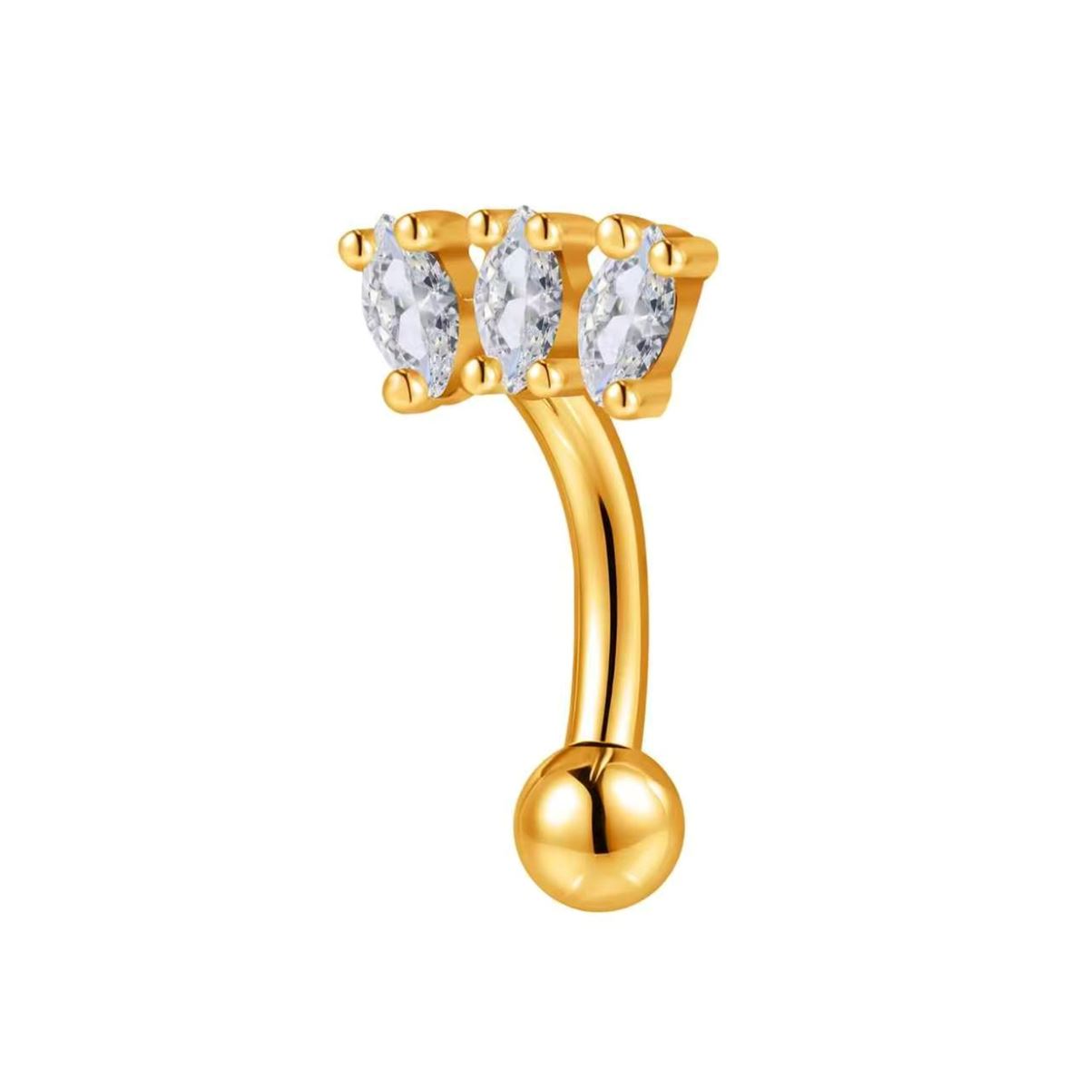 Piercing Rook en acier chirurgical doré avec trois cristaux blancs en forme de feuille